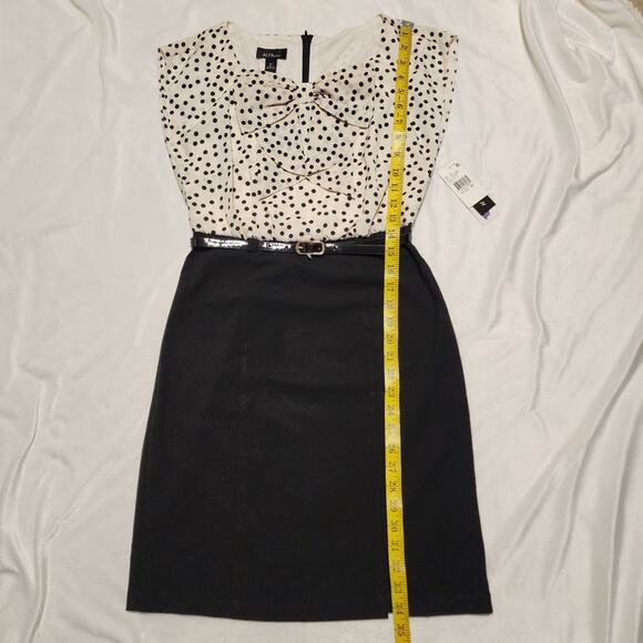 NWT Alyx Cream Black Office Siren Polka Dot Dress, Size 4 Petite - Picture 8 of 8